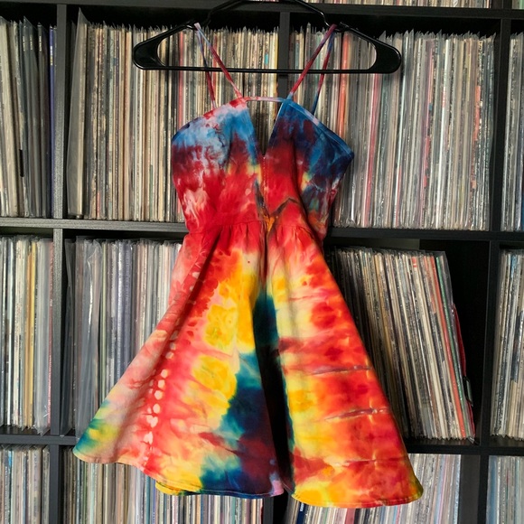 Festival Mini Dress Tie Dyed Rainbow PRIDE XS - Picture 4 of 8